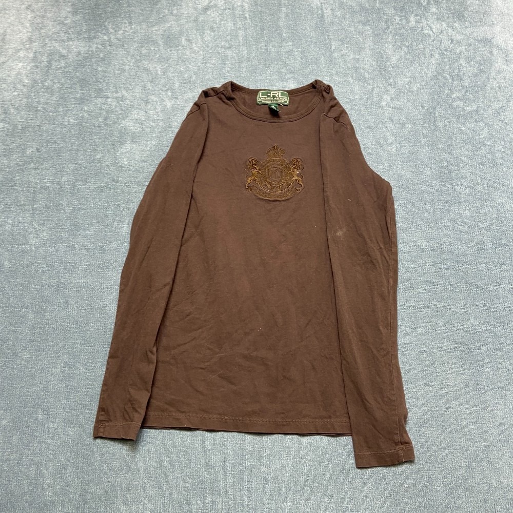 Lauren Ralph Lauren Active Shirt Womens XS Brown Cotton Embroidered Performance